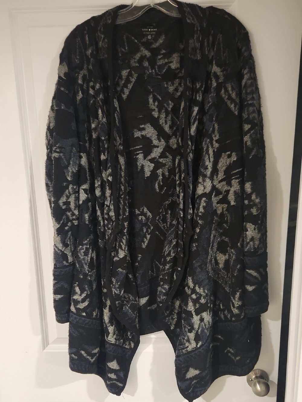 Lucky Brand Black & Gray Abstract Knit Cardigan